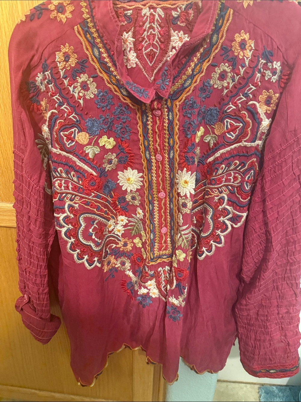 Johnny Was Magenta Embroidered Boho Tunic